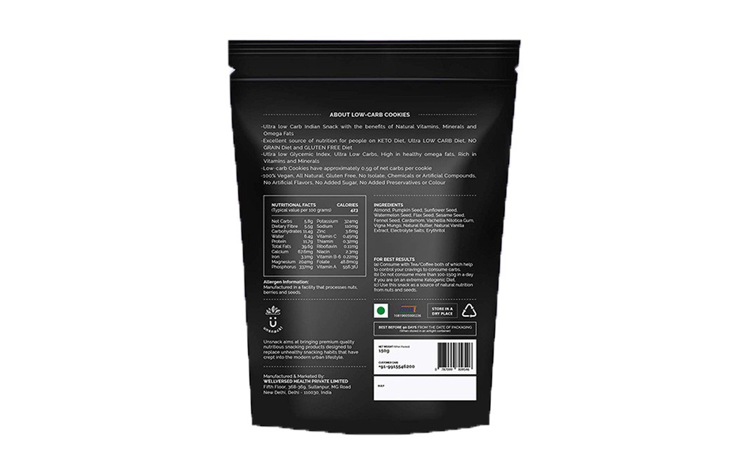Unsnack Low-Crab Cookies    Pack  150 grams